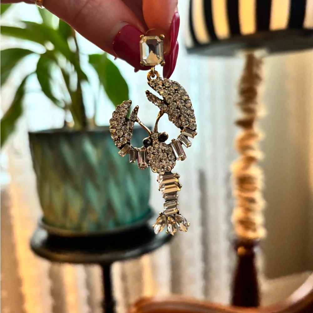 NEW GLAM ROCK LOBSTER Pendant Earrings CZ - Picture 2 of 5